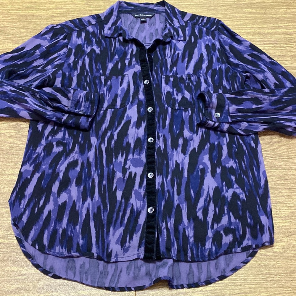 Purple and Black Rock & Republic Size S Button Down Long Sleeve Top Shirt